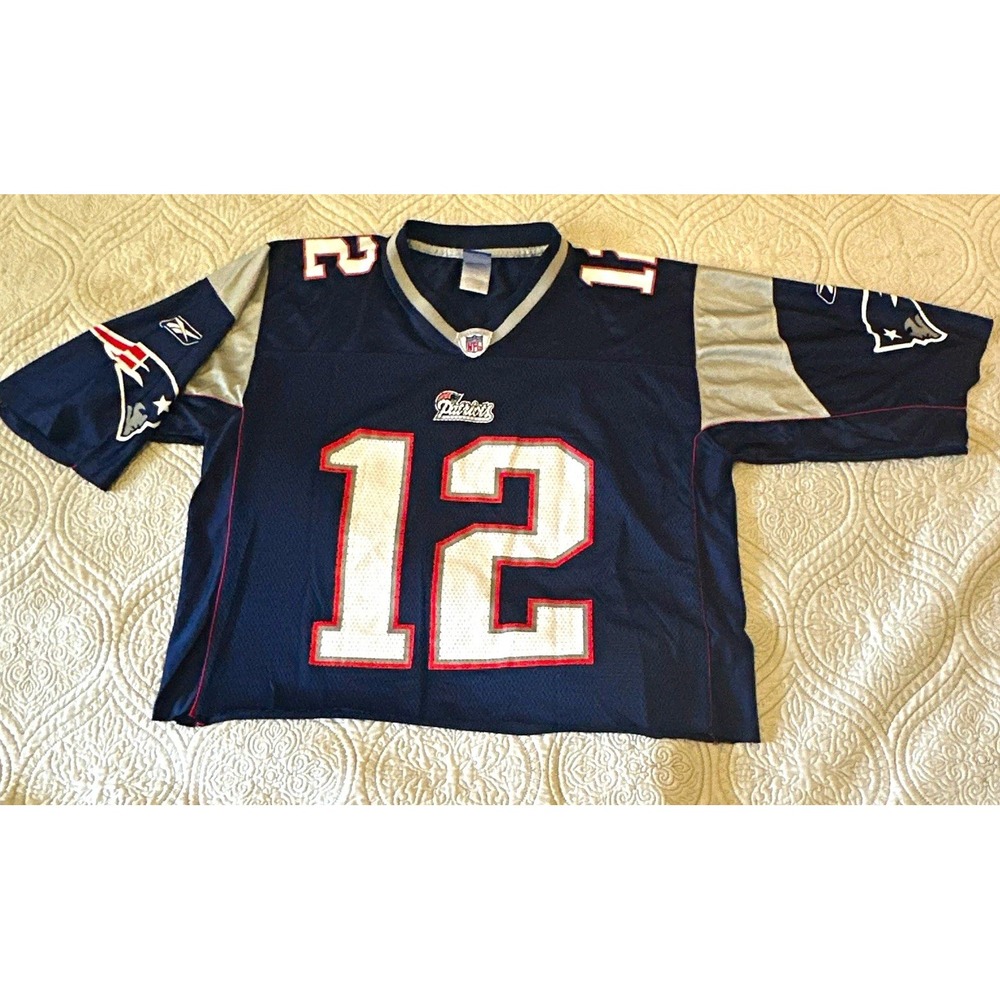 Vintage Reebok Tom Brady New England Patriots NFL Jersey Size Large Navy Y2K EUC